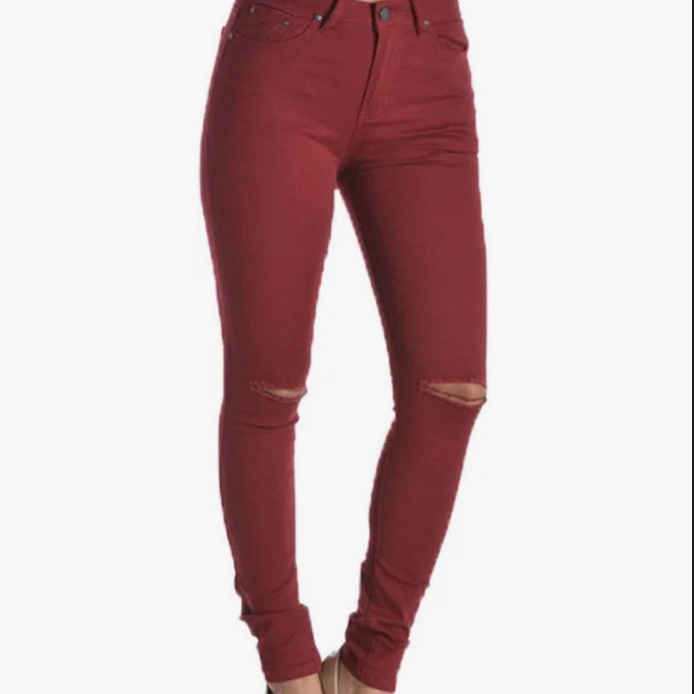 Bullhead High Rise Skinniest Maroon Distressed Jeans